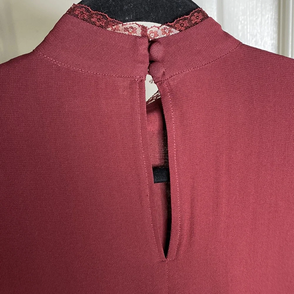 Reformation Burgundy Embroidered High-Neck Blouse